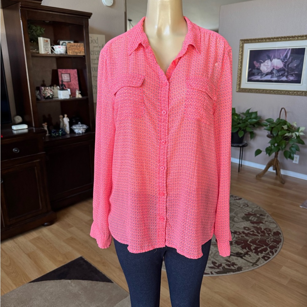 American Eagle Outfitters orange & brown sheer blouse-size XL